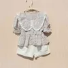 Zomer peuter meisje shirts Koreaanse ruche mouw bloem blouses tiener school meisjes korte chiffon kleding 4 8 12 14 jaren 210622