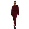 Women's Two Piece Pants Women's Winter Sports 2 Pieces Set Collar Hoody Woman Wine Red Cosy Casual Tracksuit Streewear Suit Loose