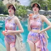 Women's Swimwear Ins Wind Split Conservative Student Boxer Shorts Sexy Long-sleeved Jacket Spring Swimsuit Three-piece Bikini Suit