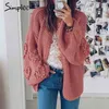 Loose women knitted cardigans Oversized lantern sleeve heart crochet jumper Autumn winter female knitting cardigan coats 210806