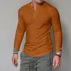 Men's T-Shirts Pullover Button T-shirt Solid Color Casual Round Neck Long Sleeve Tunic Bottom Tops