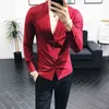 Koreański V-Neck Męska koszula Dorywczo Slim Fit Długim Rękawem Koszula Designer Solid Sukienka Koszule Night Club Party Tuxedo Męska Odzież 210527