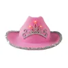 Wide Brim Hats Pink Cowboy Hat LED Tiara Women039s Sequin Furry Decoration Fashion Party Cap Warped Western Style Cowgirl Costu1177509