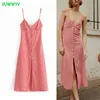 VuWyv Red Plaid Backless Slip Midi Sukienka Kobiety Letnie Casual Cienkie Pasy Kobiety Suknie Moda Streetwear Vestidos Bow 210430