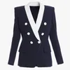 HIGH STREET est Fashion Designer Jacket Women's Double Breasted Color Block Shawl Collar Blazer 210521