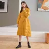 Winter Beige Women Turn Down Collar Single Breasted White Duck Long Parkas with Belt Loose Snow Coat Outwear 210430