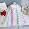 Robes de demoiselle d'honneur design de mode bébé fille robe vêtements arc-en-ciel coloré enfant en bas âge fille robe vêtements Forkids 2-7 ans vieux 210715