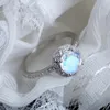 Wedding Rings Round Unique Moonstone Engagement Ring Silver Color Vintage Women Fashion Bridal Jewelry Anniversary Gift Edwi22