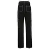 Weekeep bolsos retalhos baggy jeans moda streetwear 100% algodão mulheres denim calças soltas calças de carga coreano harajuku 220216