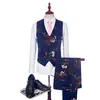 New Design Velvet Man Vest And Pant Floral Print Waistcoat For Wedding Groomsmen X0909