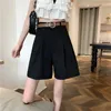 Surmiitro zomer mode shorts vrouwen Koreaanse stijl witte zwarte hoge taille vrouwelijke brede been korte broek met riem 210712