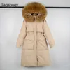 Lagabogy Large Real Raccoon Fur Long Down Parka Women Winter 90% White Duck Coat Super Thicken Warm Puffer Jacket Snow 211011