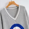 V 넥 긴팔 풀오버 사랑 대비 색상 따뜻한 간단한 세련된 여성 스웨터 한국어 버전 하라주쿠 가을 여성 스웨터 210507