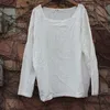 Johnature Women Cotton Linen T-shirts Original 2022 Autumn Long Sleeve Tops Loose Whiter Purple Casual Women's T-shirt