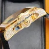 TWF Tortue XL Miyota Quartz Chronograph Mens Watch 18K Yellow Gold Paved Diamonds Dial Black Roman Brown Leather Stopwatch Je7323383