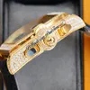 TWF Tortue XL Miyota Quarz-Chronograph Herrenuhr, 18 Karat Gelbgold, gepflastertes Diamanten-Zifferblatt, schwarze römische braune Leder-Stoppuhr Je294k