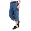 Kot şort erkek yaz pantolon çok yan cep rahat bermuda erkek düz uzun mavi denim gevşek kargo şort erkekler 210329
