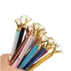 Big Carat Diamond Crystal Pen Gem Ballpoint Pen Ring Bröllop Office Metal Ring Roller Ball Pen Fashion School Office Supplies