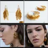 Ljuskrona leverans 2021 Hyperbole Geometric Gold Metal Leaf Drop Earrings For Women Trendy Simple Long Alloy Big Hanging Earring Luxury Jewe