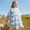 Bambini Ragazze Abito lungo manica a sbuffo Baby Spring pieghettato es per torta Midi Tutu Kids Party Vestidos 211027