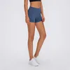 L-01 Novas calças curtas para yoga femininas de cintura alta, shorts de corrida de dupla face brocados para mulheres, leggings esportivas casuais