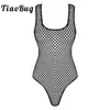 Fashion's Hueco Hollow Feshnet Deep U Neck Sleeveless High Cut Bodysuit Festival Rave Party Sexy Clubwear Jumpsuits Romper