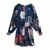 Vintage femmes imprimé fleuri barboteuses mode dames Chic col en v ample Streetwear femme Boho taille élastique 210427