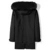 Giacca da uomo in pelle sintetica invernale da uomo Parka Cappotto in vera pelliccia Fodera spessa collo di procione di lusso Parka con cappuccio D09A9721