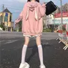 Manga comprida moletom com capuz primavera Outono solto kawaii hoodie casual plus size elegante roupa feminina 211104