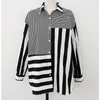 Spring Women Fashion Casual Blouse Single Breasted Turn-down Collar Long-sleeved Panelled Striped Shirt 8P046 210510