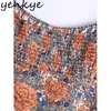 Vintage Floral Print Dress Women Sexy Square Neck Puff Sleeve High Waist Sundress Female A-line Mini Summer Casual 210430