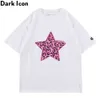 T-shirt da uomo con ricamo a cinque stelle leopardate Streetwear Magliette oversize estive per uomo Abbigliamento uomo 210603