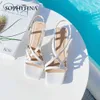Sophitina Sommarhälsade Sandaler Kvinnor Fashion Square Toe Cross Strappy Slip On High Heels Summer Wedding Party Dress Shoes PO595 210513