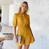Casual Cotton Rompers Overalls Women Female Solid Green Summer Wide Leg Button Playsuit 210427