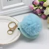 Pu Round Cosmetic Key Ring Fashion Folding Mirror Keychain Faux Fur Puff Ball Keyfobs Hållare Fluffy Pompom Keyring Gifts