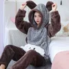 冬の厚い暖かいフランネルのパジャマのセット女性の睡眠服服パジャマのホームウェアPajamasセット