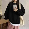 Höst vinter tjej koreanska versionen överdimensionerade hoodies street style brev broderi sweatshirt fleece tjocka pullover toppar femmes 211104