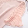 Szyfonowa koszula Kobiety Lato Moda Design Krótki Rękaw Wysoki Końcowy Różowy Bluzki Biuro Panie Casual Pracy Topy 210604