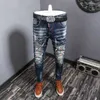 Fashion Streetwear Men Jeans High Quality Retro Blue Wash Painted Designer Slim Fit Denim Trousers Spliced Hip Hop Biker Pants