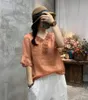 Blouses Femmes Chemises Chemises Ethniques Chemise de lin brodée Été V-Col V-Col À manches courtes Pullovers Blouse Casual Femmes 2021 Tops