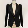 High Street Designer Стильный Blazer Женская Однонародный Льон Украшенный атласной воротником Куртка 210521