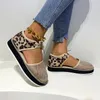 Sandaler tjocksolad 2021 Leopardtryck Mesh Single Shoes Women's Large Size Round Toe Front Lace Casual Hollow Roman Style