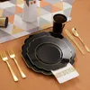 Disposable Dinnerware 60 Pieces Of Party Tableware Black Red With Gold Rim Plastic Plate Silverware Cup Set God Day Wedding Supplies