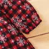 XMAS Princess Plaid Snowflake Bow Ruched Dress Toddler Kids Girls Clothes Christmas Children Casual Suit 6M-3Y G1026