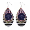 Ny tryckta flagga Teardrop Layered PU Läder Örhängen Amerikanska Independence Day Glitter Striped Drop Earrings Q0709