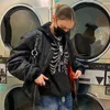 Waatfaak streetwear strass hoodie skeleton grunge goth hoodie preto hippie zip up superdimensed hoodies outono inverno escuro goth y1118