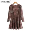 Mini abito da donna elegante con stampa animalier vintage a maniche lunghe con cerniera posteriore Abiti femminili Abiti Mujer 210416