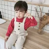 Koreaanse stijl herfst mode knoop overalls voor babymeisjes baby kinderen kinderen katoen solide kleur jumpsuits slabib broek 210708