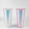 24 oz 개인화 된 블링 레인보우 유니콘 냉큼 컵 텀블러 커피 머그잔 밀짚 물 병 HH21-169