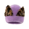 Beanie/Skull Caps Fashion Design Womens Winter Warm Knitted Leopard Print Beanie Hat With Faux Pom Knit Cap Hats For Women Accessories Pros2